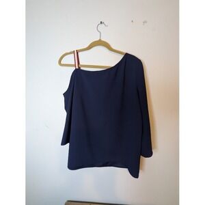 Trina Turk Navy Blue One Shoulder Asymmetrical Sleeve Top Size M
